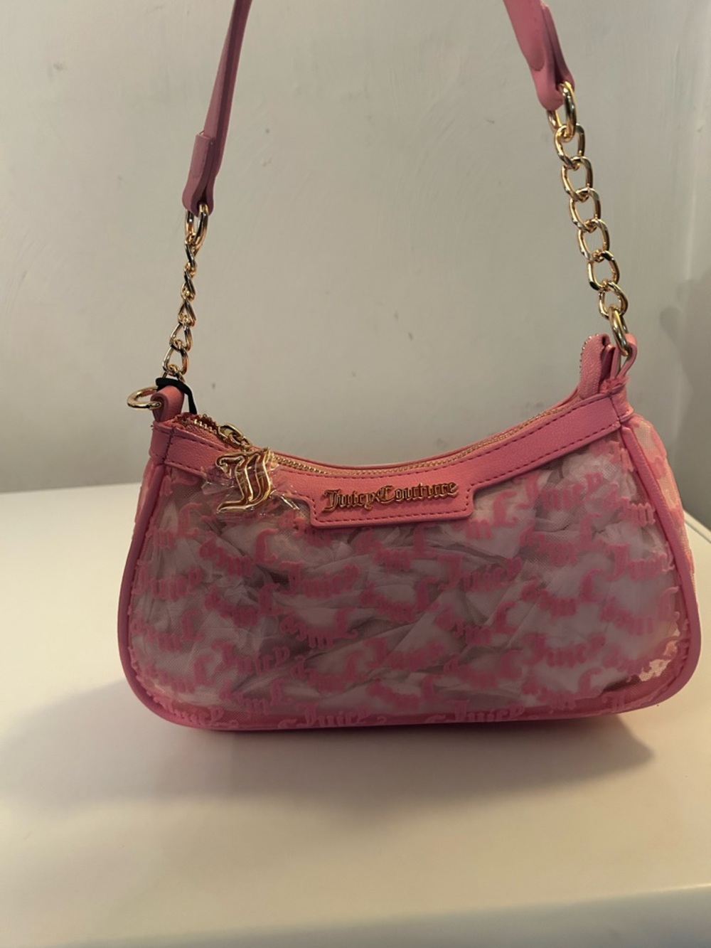 Juicy Couture Hot Pink Logo Mesh Shoulder Bag
